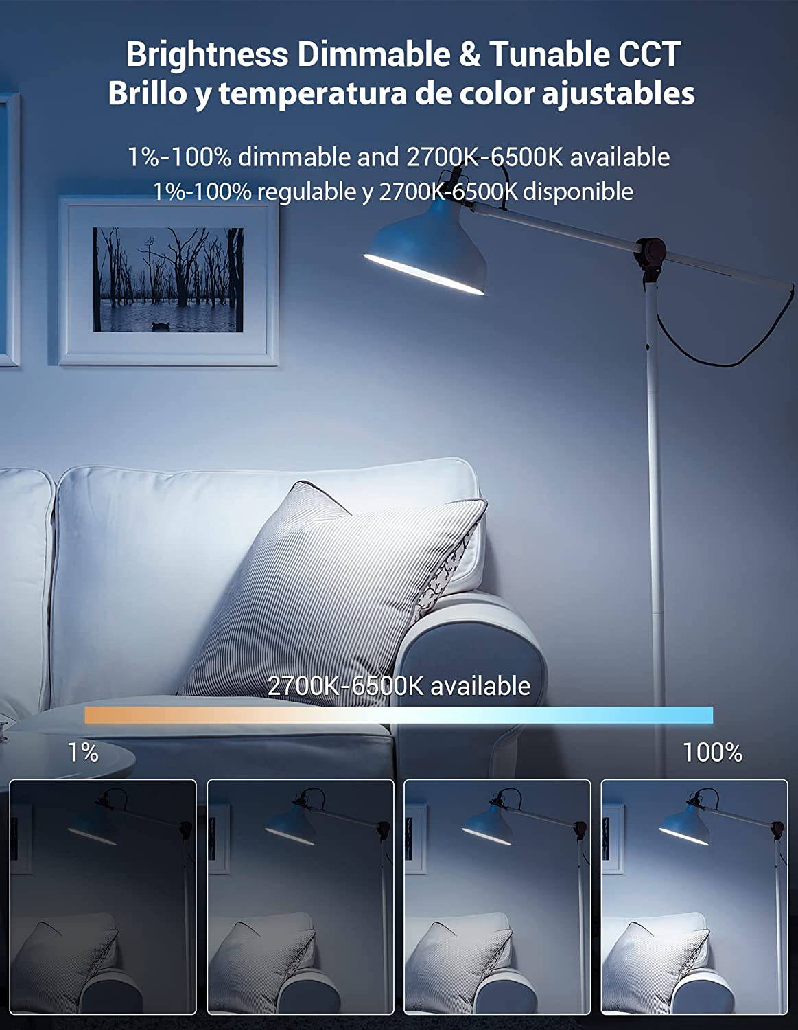 Bombilla inteligente compatible Alexa LED Estándar 10W CCT