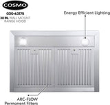 Cosmo 63175 631 Campana extractora de montaje en pared con conducto convertible sin conducto, ventilación sobre estufa estilo chimenea, 380 CFM, ventilador de 3 velocidades, filtros permanentes, luces LED en acero inoxidable, 30 pulgadas - DIGVICE MX