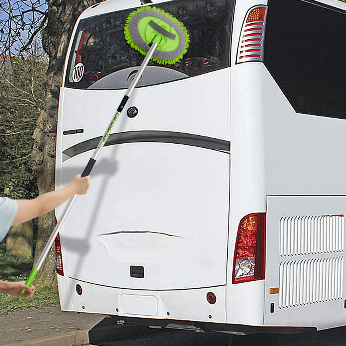 ANNGROWY - Juego de trapeador y cepillo de microfibra para lavado de autos de 62 pulgadas, esponja con mango largo, kit de suministros de limpieza para autos, 1 cabezal de repuesto de chenilla sin rasguños, barra de aleación de aluminio