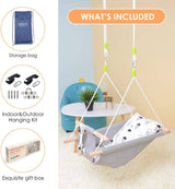 GLADSWING - Columpio para bebés y niños pequeños, de lona para bebés en interiores y exteriores con cinturón de seguridad y accesorios de montaje, silla colgante de madera para bebés de hasta 4 años - Little Cloud - DIGVICE MX