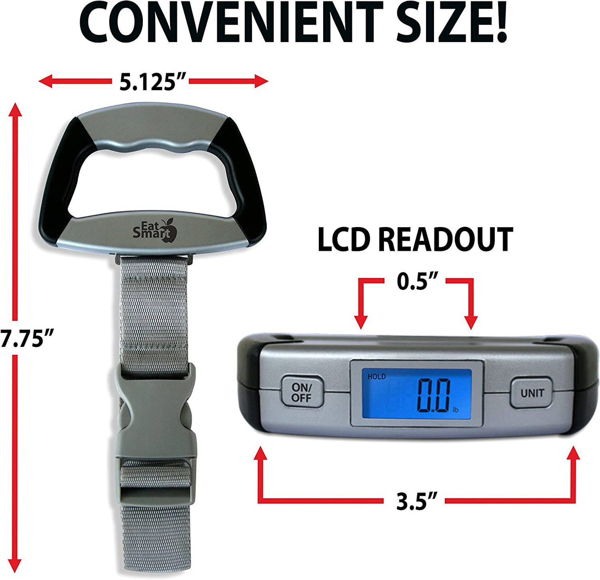 EatSmart SmartGrip, báscula de mano digital portátil de lectura instantánea para equipaje, capacidad de 110 libras, con gran pantalla LCD retroiluminada