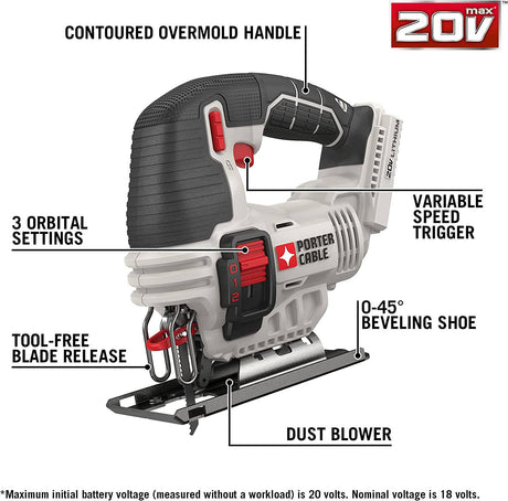 Sierra caladora PORTER-CABLE 20V MAX*, solo herramienta (PCC650B) - DIGVICE MX