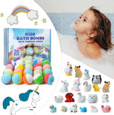 Yekeri - Juego de regalo de bomba de baño con juguetes en el interior, paquete de 20 bombas de baño orgánicas para niños, bolas efervescentes hechas a mano seguras para niños, regalo de cumpleaños ideal para niños y niñas)