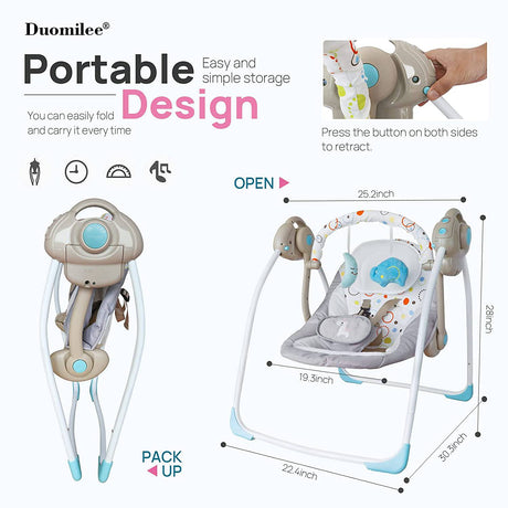 Columpios de bebé Bluetooth para bebés, columpio portátil relajante con 6  movimientos y 12 melodías, columpio eléctrico para bebés de 6 a 20 libras,  0