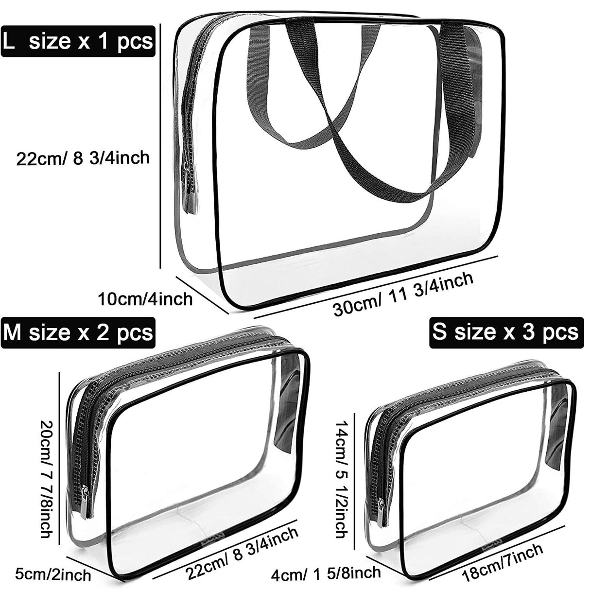 APREUTY - Bolsas de maquillaje transparentes, juego de 6 bolsas de maquillaje de PVC transparente con asa de cremallera Bolsa de equipaje de viaje portátil