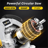 Sierra circular, sierra ENVENTOR Skill con guía láser, motor de 5800 RPM y 10 amperios, hojas de 7-1/4 pulgadas, profundidad máxima de corte de 2-7/16"(90°), 1-13/16"(0°-45°) ), ideal para madera, metal blando, azulejos, cortes de plástico. - DIGVICE MX