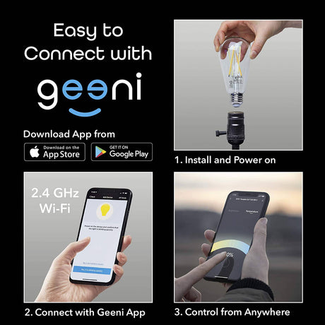 Geeni LUX Edison ST19 Edison WiFi LED Smart Bulb, 2700K - 6500K 8W, base E26, regulable, luz blanca sintonizable, compatible con Amazon Alexa y Google Home, no requiere concentrador, paquete de 2 - DIGVICE MX