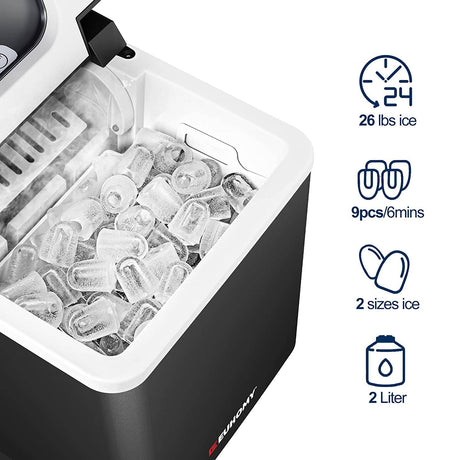 Euhomy Ice Maker Machine Countertop, 26 lbs/24H, 9 cubos listos en 6 minutos, máquina de hielo eléctrica autolimpiante, máquina de hielo portátil compacta con pala de hielo y cesta - DIGVICE MX