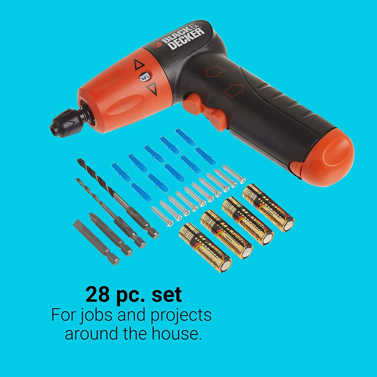 Black & Decker AD600 6 voltios desarmador/taladro inalámbrico de 1/4 pulgada con batería alcalina y surtido de accesorios - DIGVICE MX