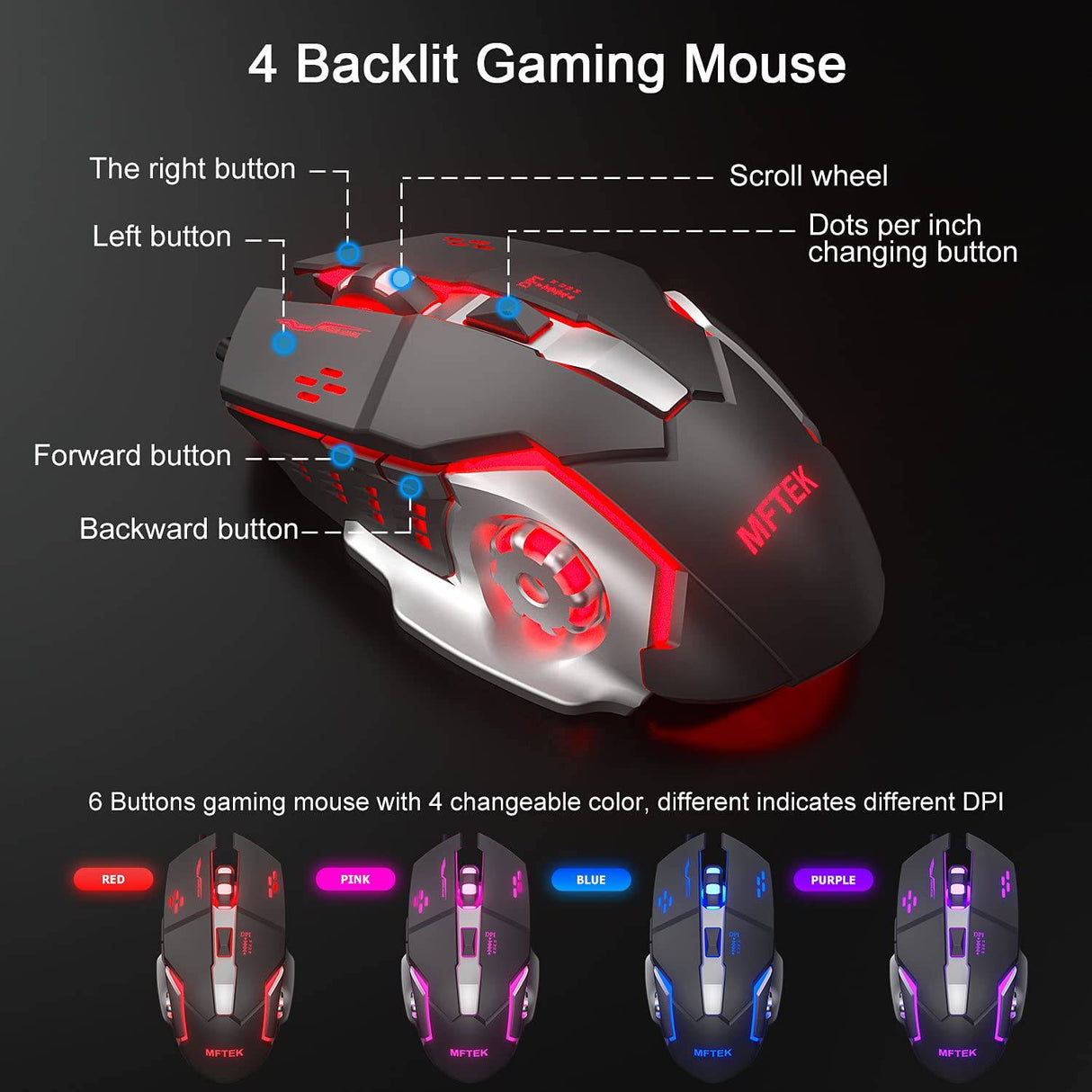 MFTEK RGB Rainbow Gaming Keyboard and Mouse Combo, Compact 87 Keys Backlit Computer Keyboard con Gaming Mouse, USB Wired Set para PC Gamer Laptop Work