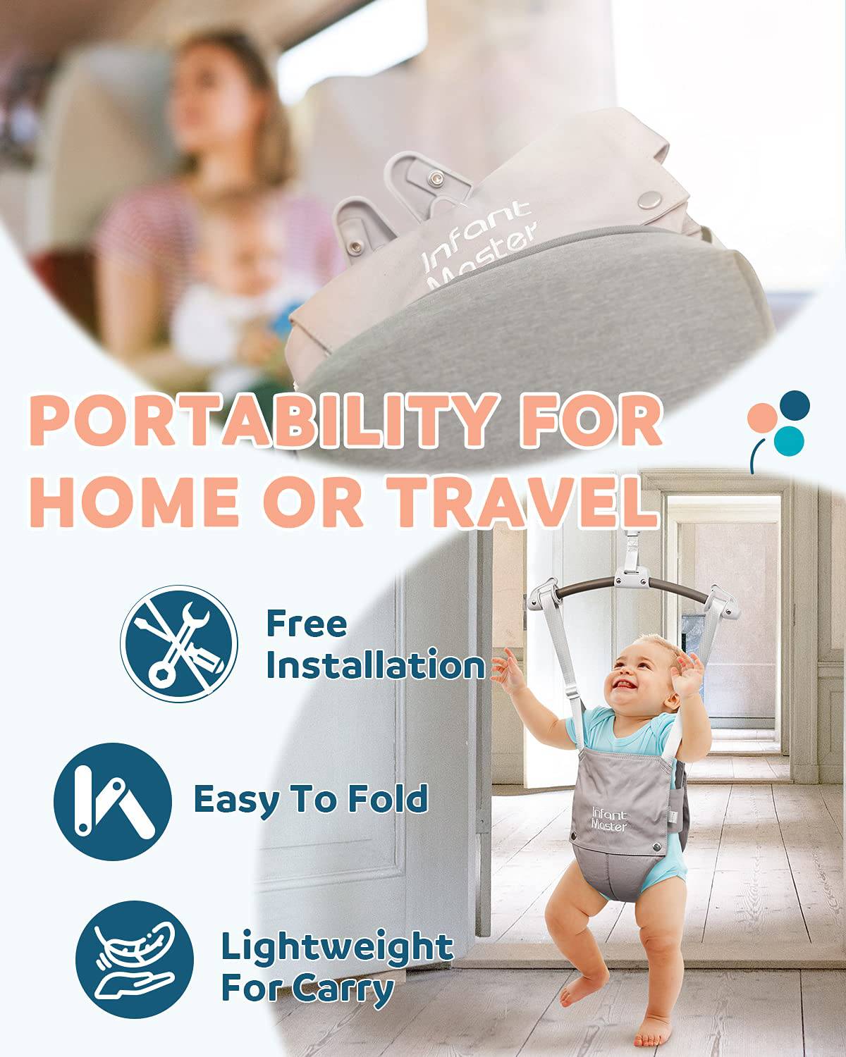 Infant Master Saltador de puerta de bebé, puerta de bebé resistente con  correa ajustable, bolsa de asiento suave Johnny Bouncer para bebé, regalo