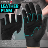 BEACE - Guantes de gimnasio para levantamiento de pesas de dedo completo con palma de cuero antideslizante para entrenamiento, ejercicio, entrenamiento, Fitness y culturismo