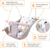 GLADSWING - Columpio para bebés y niños pequeños, de lona para bebés en interiores y exteriores con cinturón de seguridad y accesorios de montaje, silla colgante de madera para bebés de hasta 4 años - Little Cloud - DIGVICE MX