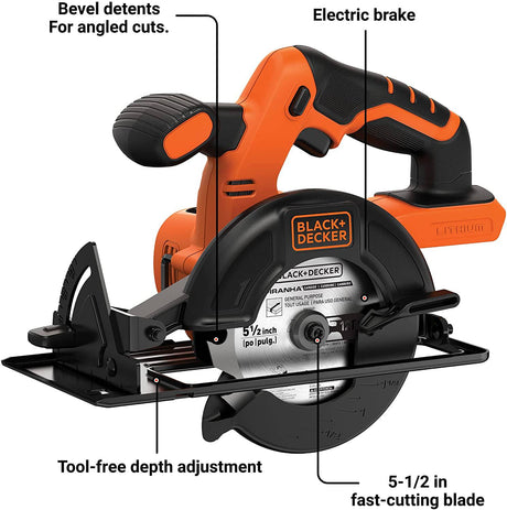 BLACK+DECKER 20V MAX* POWERCONNECT 5-1/2 pulg. Sierra circular inalámbrica, solo herramienta (BDCCS20B) - DIGVICE MX