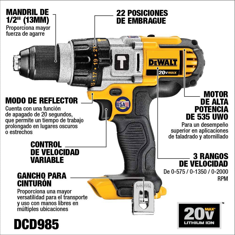 DEWALT 20V MAX* Taladro percutor, 1/2 pulgada, solo herramienta (DCD985B) - DIGVICE MX