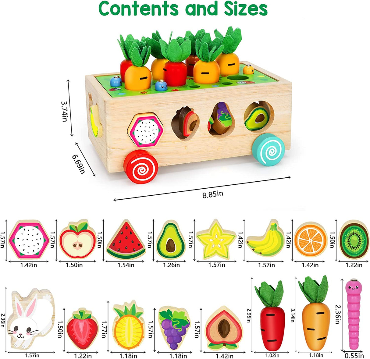 Monti - Juguetes Montessori para niños de 1 año, juego de cosecha de  zanahorias, juguetes de clasificación de formas de madera, regalos para  niños de