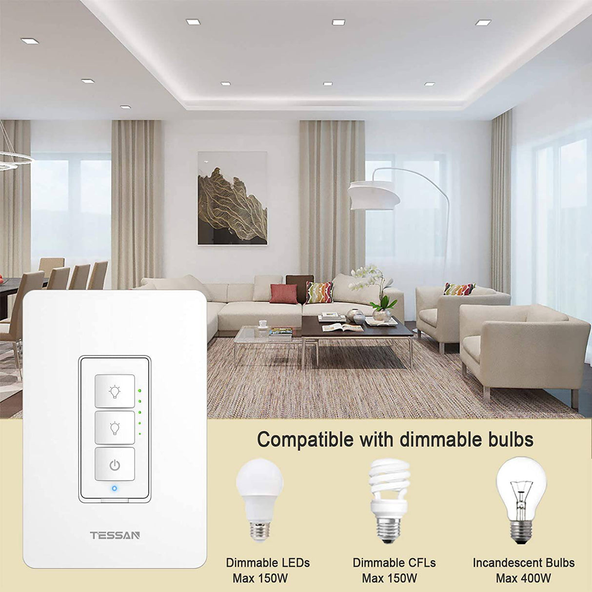 Interruptor de atenuación inteligente, interruptor de atenuación Wi-Fi de  2.4 GHz para bombillas regulables, compatible con Alexa y Google Home