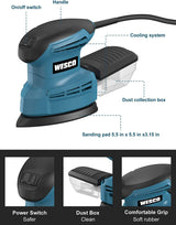 WESCO  - Lijadora de detalle , Compact 1.3A Detail Sander con 12 piezas de papel de lija, 14,000 OPM, bajo consumo de energía, sistema eficiente de recolección de polvo, para lijado de detalle en la decoración del hogar - DIGVICE MX