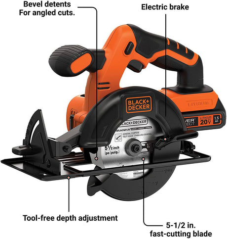 BLACK+DECKER 20V MAX* POWERCONNECT 5-1/2 pulg. Sierra circular inalámbrica (BDCCS20C) - DIGVICE MX