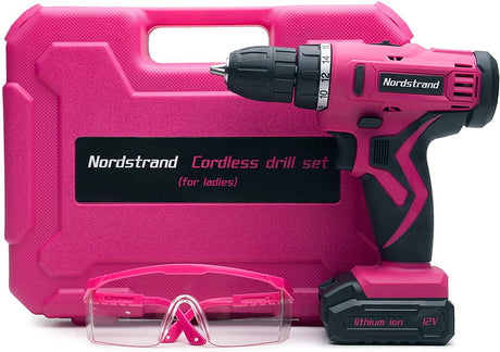 Nordstrand Juego de taladro inalámbrico rosa – Kit de destornillador eléctrico para mujer – Batería de iones de litio recargable de 12 V – Caja de herramientas - DIGVICE MX