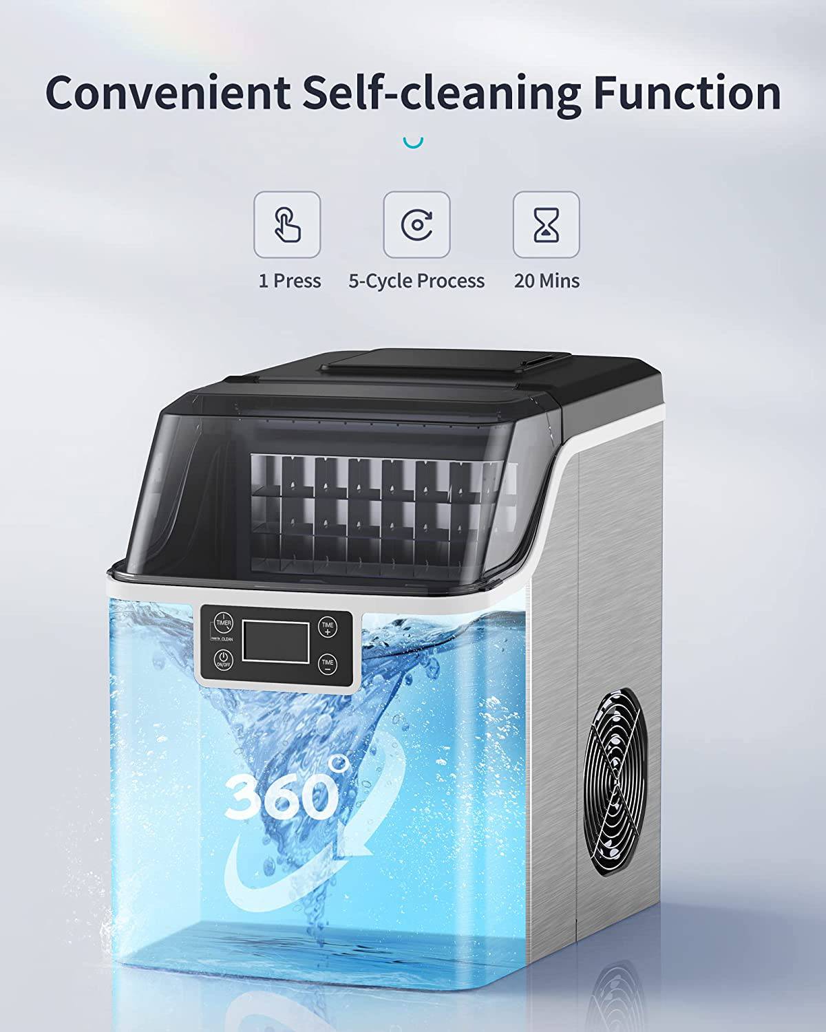 Ecozy-máquina de hielo portátil, máquina de fabricación de hielo de  autolimpieza, 9 cubos listos en 6 minutos, 26 libras en 24 horas
