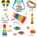 LOOIKOOS Instrumentos musicales para niños pequeños, instrumentos de percusión de madera para bebés - B0B45XM2YN