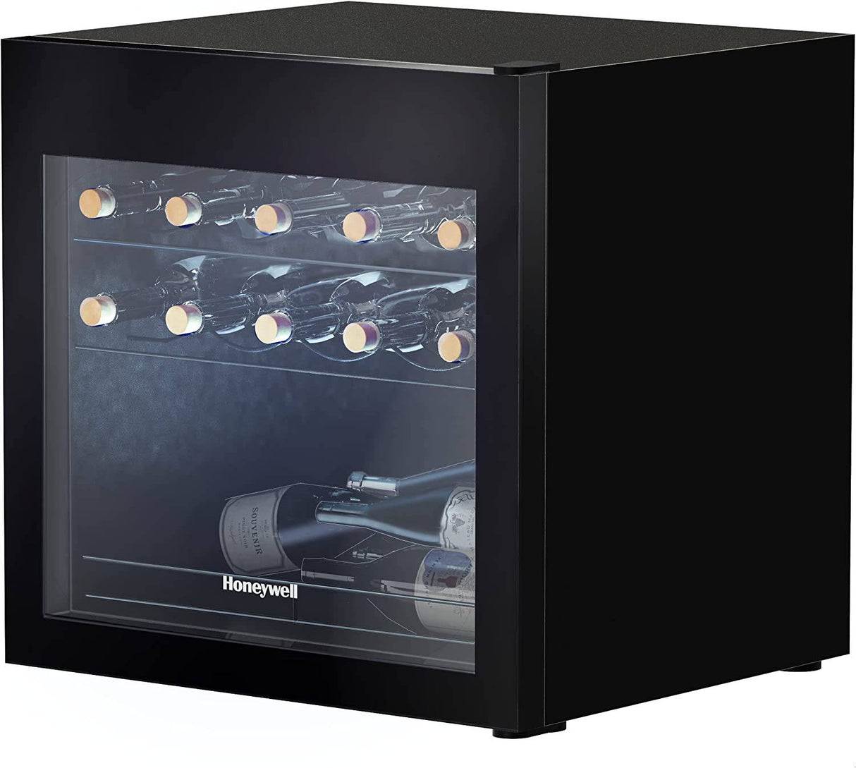 HONEYWELL - Refrigerador enfriador de vino de compresor de 14 botellas, bodega compacta para vino tinto, blanco, champán o vino espumoso, control de temperatura digital, puerta de vidrio - DIGVICE MX