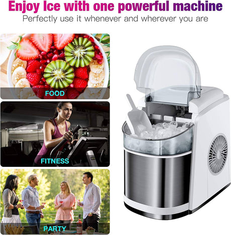 R.W.FLAME - Máquina para hacer hielo para encimera, máquina para hacer cubitos de hielo portátil con autolimpieza, máquina para hacer hielo automática compacta de 26LBS/24H, - DIGVICE MX