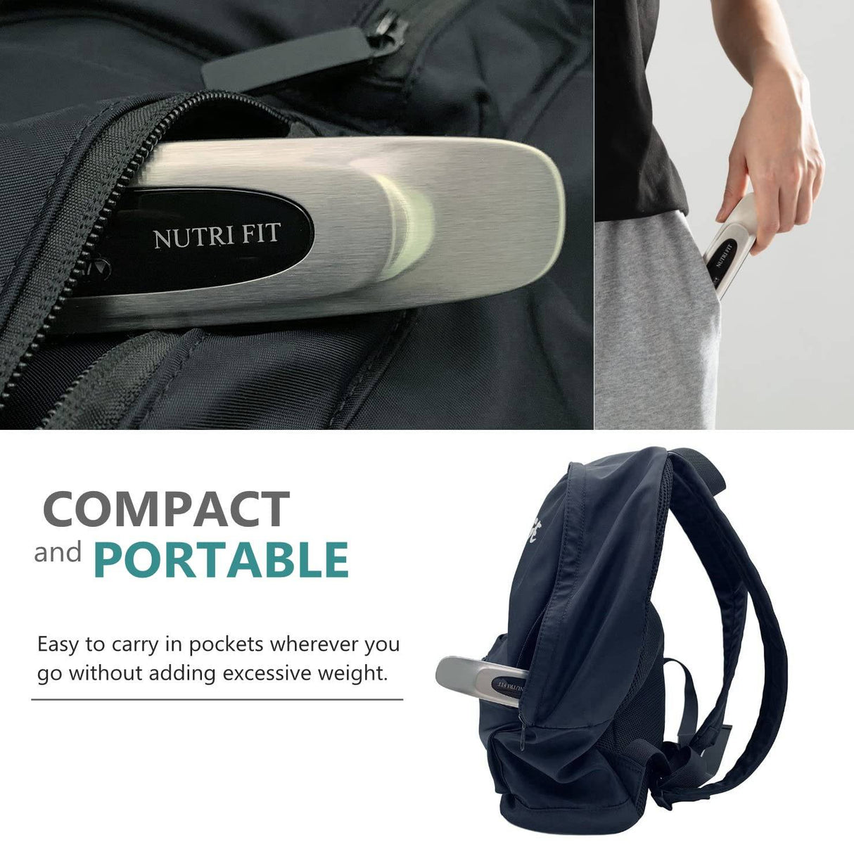 NUTRI FIT Báscula de peso para equipaje Heavy Duty 50 kg / 110 lbs Báscula de mochila de viaje portátil digital de mano con gancho para maletas de equipaje en el aeropuerto, configuración de objetivos y alerta de sobrepeso