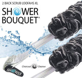 Shower Bouquet - Loofah-Charcoal Back-Scrubbers 2-Pack-by-Shower-Bouquet: Cepillos de esponja de baño de mango largo con extra grande suave