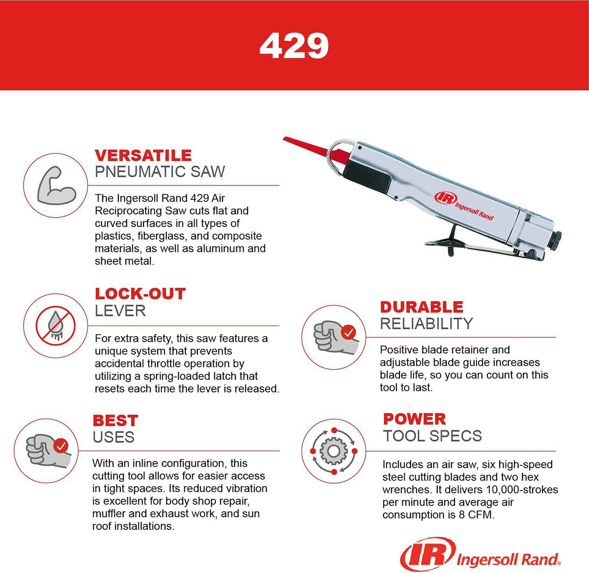 Ingersoll Rand 429 Sierra de sable neumática para trabajos pesados - DIGVICE MX