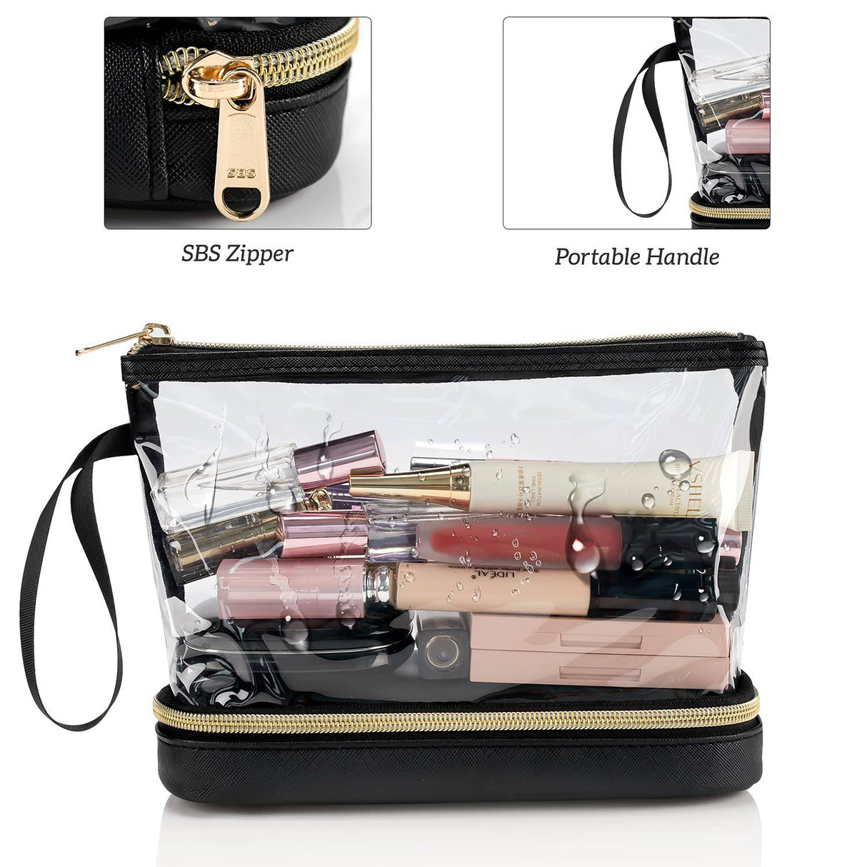 Ethereal - Bolsa de maquillaje transparente, bolsa de maquillaje de viaje para mujer, (negro)