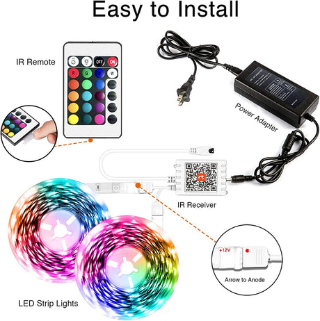 dalattin Smart WiFi tira de luces LED de 50 pies, 2 rollos de 25 pies, compatible con Alexa LED Lights Music Sync 5050 16 millones de colores que cambian la aplicación del teléfono y 24 teclas remotas para Roma, cocina - DIGVICE MX