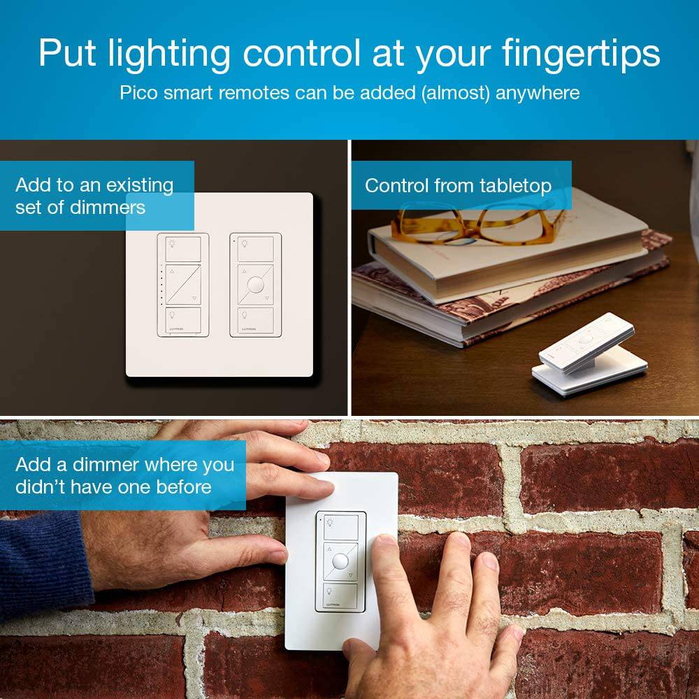 Lutron Caseta Wireless Smart Light Dimmer Switch (2 unidades) Kit de inicio con pedestales para mandos a distancia inalámbricos Pico, funciona con Alexa, Apple HomeKit y el asistente de Google | P-BDG-PKG2W, Blanco - DIGVICE MX