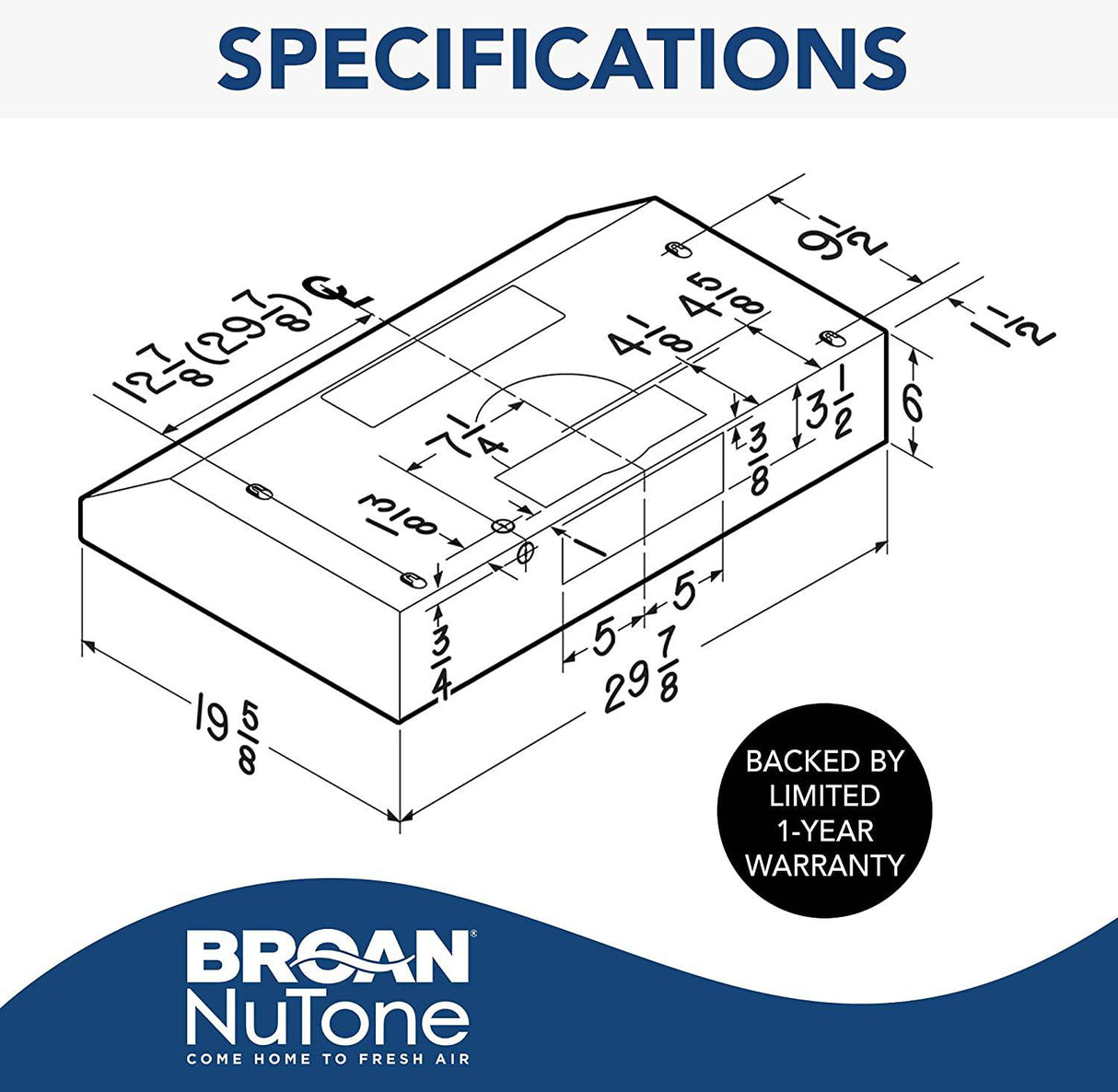 Broan-NuTone BCSQ130SS Campana extractora para debajo del gabinete Glacier de tres velocidades con luces LED Compatible con ADA, 1.5 Sones, 375 Max Blower CFM, 30", acero inoxidable - DIGVICE MX