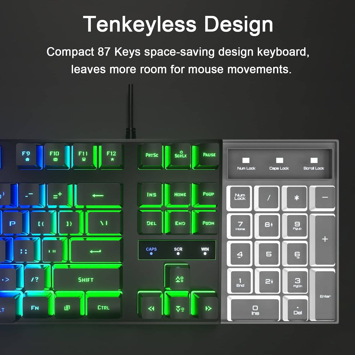 MFTEK RGB Rainbow Gaming Keyboard and Mouse Combo, Compact 87 Keys Backlit Computer Keyboard con Gaming Mouse, USB Wired Set para PC Gamer Laptop Work