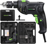 GALAX PRO Taladro de impacto con cable de 5 amperios de 1/2 pulgada con 105 accesorios, velocidad variable 0-3000, martillo y taladro, 2 funciones en 1, mango giratorio de 360°, medidor de profundidad, funda de transporte incluida - DIGVICE MX