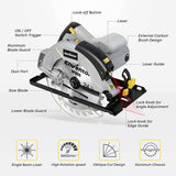 Sierra circular, sierra ENVENTOR Skill con guía láser, motor de 5800 RPM y 10 amperios, hojas de 7-1/4 pulgadas, profundidad máxima de corte de 2-7/16"(90°), 1-13/16"(0°-45°) ), ideal para madera, metal blando, azulejos, cortes de plástico. - DIGVICE MX