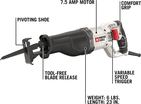 Sierra de sable PORTER-CABLE, velocidad variable, 7,5 amperios, con cable (PCE360) - DIGVICE MX