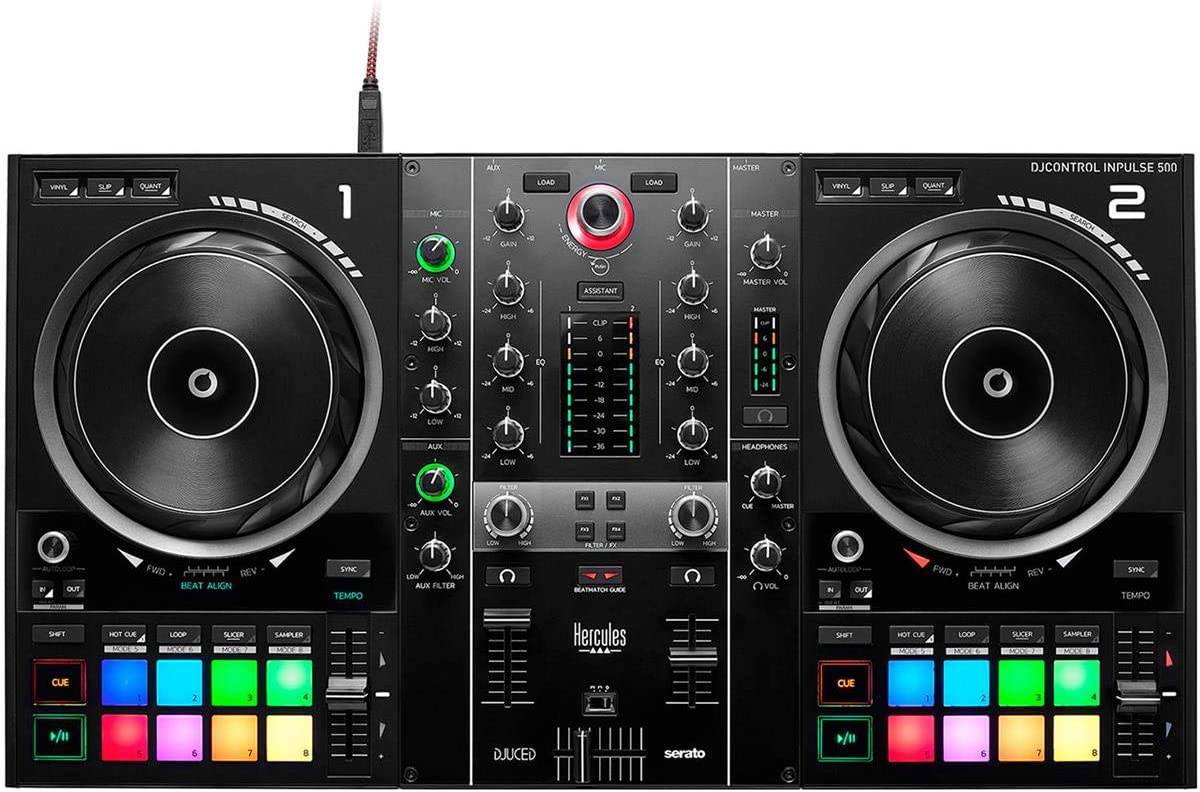 Hercules DJControl Inpulse 500: controlador de DJ USB de 2 decks para Serato DJ y DJUCED (incluido)