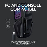 Logitech G535 Lightspeed Wireless Gaming Headset - Auriculares supraaurales ligeros, micrófono plegable para silenciar, estéreo, compatible con PC, PS4, PS5, recargable por USB - Negro