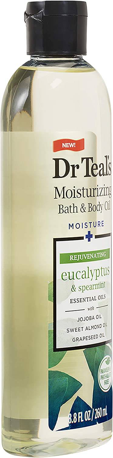 Dr. Teal's Epsom Salt Eucalyptus and Spearmint Essential Oil Bath Additive - Paquete de 2, 8.8 Fluid Oz ea - Relajación y alivio con fórmula de absorción rápida para hidratar la piel