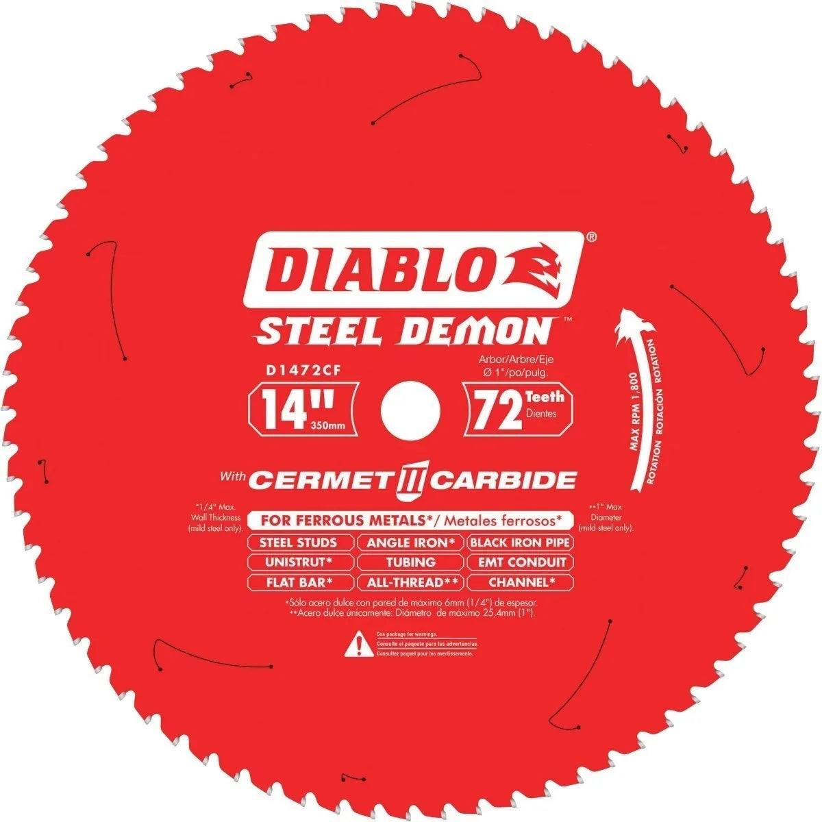 Diablo D1472CF Hoja de sierra de metal ferroso de carburo Cermet II Steel Demon 72T de 14 pulgadas