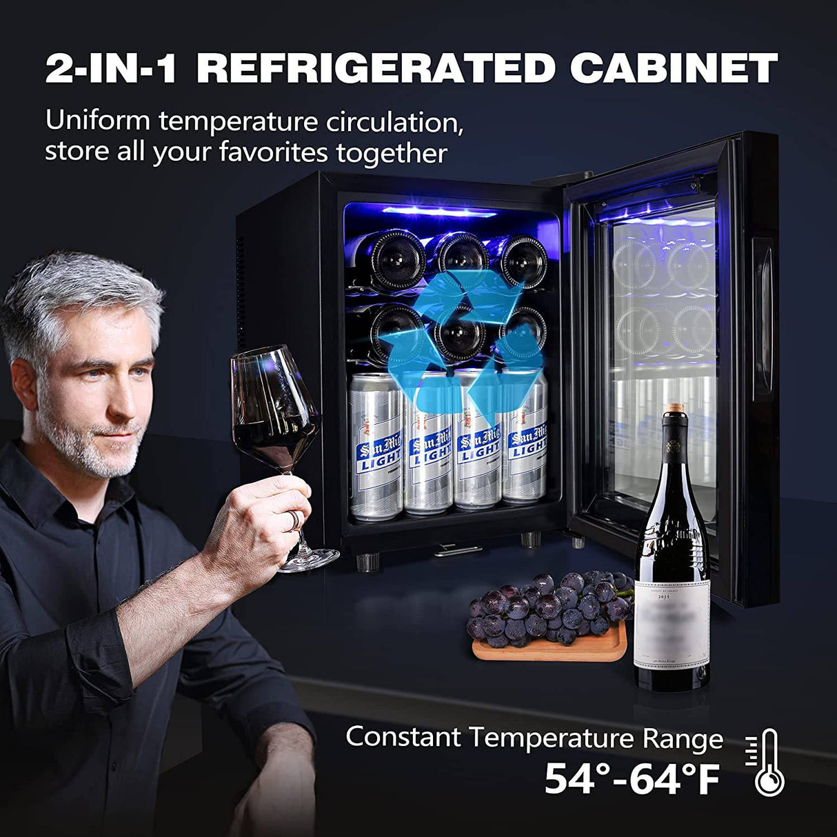 MILADRED - Refrigerador enfriador de vino de 12 botellas, refrigerador de vino independiente con cerradura y puerta de vidrio de control de temperatura digital, mini gabinete de vino - DIGVICE MX