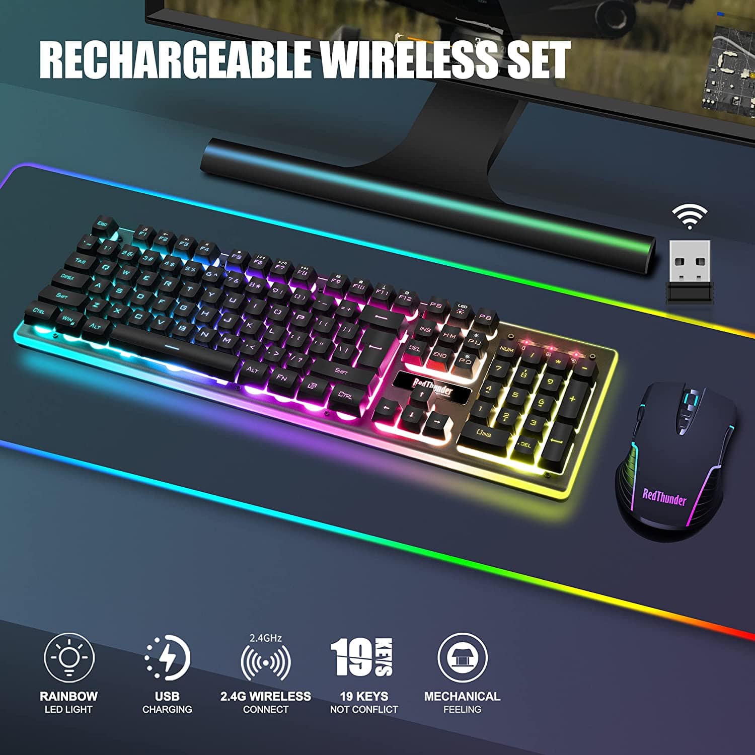 RedThunder K10 Combo de teclado y mouse inal mbricos para juegos