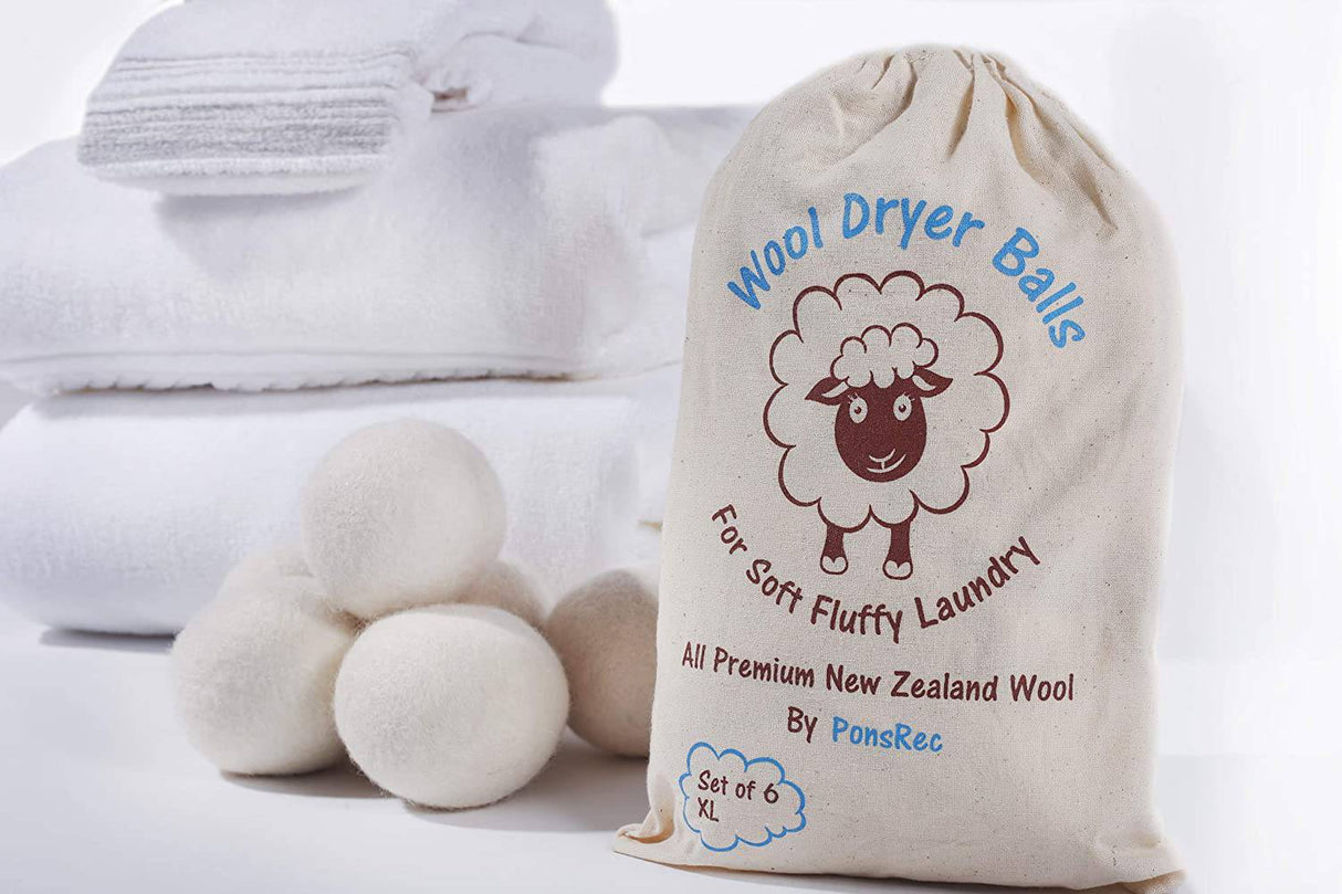 Ponsrec New Zealand Premium Wool Dryer Balls 6 Pack XL, reutilizable, ecológico, seguro para pieles sensibles y bebés, ropa más suave, alternativa orgánica a las hojas de secadora - DIGVICE MX