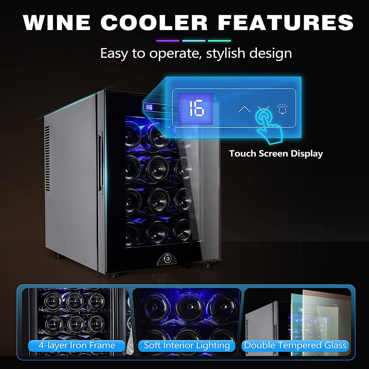 MILADRED - Refrigerador enfriador de vino de 12 botellas, refrigerador de vino independiente con cerradura y puerta de vidrio de control de temperatura digital, mini gabinete de vino - DIGVICE MX