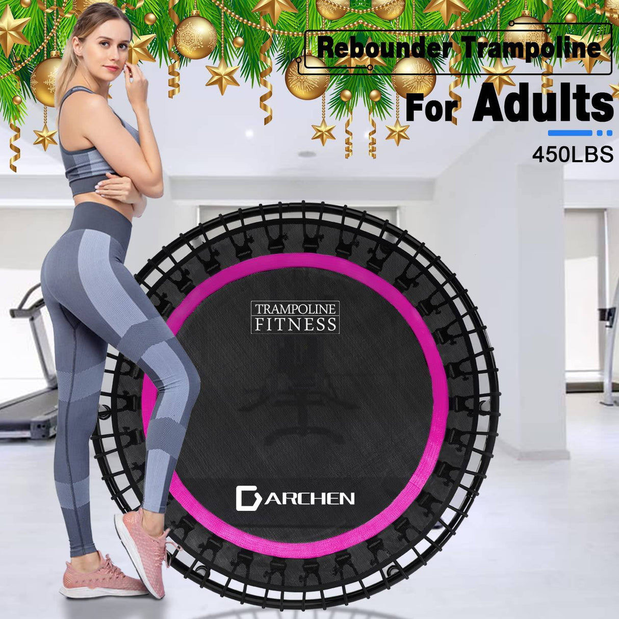 Darchen Mini trampolín de 450 libras para adultos, trampolín de ejercicio de rebote pequeño para interiores para entrenamiento físico para un rebote silencioso y acolchado de forma segura, [40 pulgadas]