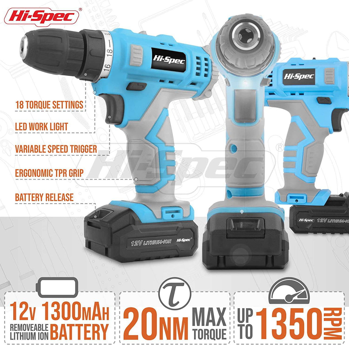 Hi-Spec Juego de 50 brocas azules de 12 V y multibrocas. Taladro eléctrico inalámbrico y destornillador eléctrico - DIGVICE MX