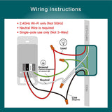 TREATLIFE Paquete de 4 interruptores inteligentes, interruptor de luz inteligente de 2,4 GHz, interruptor de luz WiFi de un solo polo, cable neutro requerido, funciona con Alexa, Google Home y SmartThings - DIGVICE MX